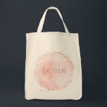 Rosa Vattenfärgscirkel Personlig Livsmedel Tygkasse<br><div class="desc">Den här livsmedel-säcken har en färgad vattenfärgscirkel i  rosa med prickaccenter från Faux guld. Om du vill ha en mer avancerad anpassning av den här designen klickar du på knappen Anpassa. Matchande objekt är också tillgängliga.</div>