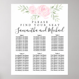 Rosa Vattenfärgsdiagram, Blommigt 6 Bord Poster