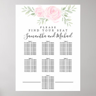 Rosa Vattenfärgsdiagram Blommigt 7-Bord Poster