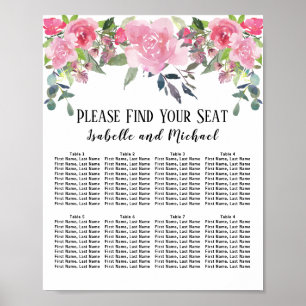 Rosa Vattenfärgsdiagram Blommigt 8-Bord Poster