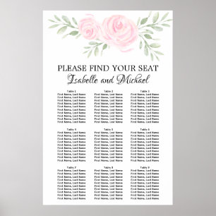 Rosa Vattenfärgsdiagram för Blommigt 9-Bord Poster