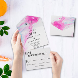 Rosa vattenfärgselegant allt i en bröllopsinbjudan