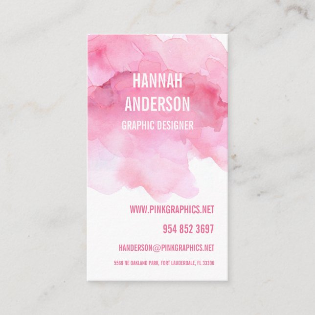 Rosa vattenfärgsenkelt Affärskort Visitkort (Framsida)