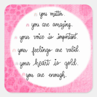 Rosa Vattenfärgsetiketter för positiv märkning Fyrkantigt Klistermärke