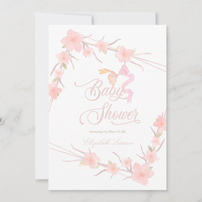 Rosa Vattenfärgsfärgad Blommigt Elegant Babykläder Inbjudningar (Framsida)