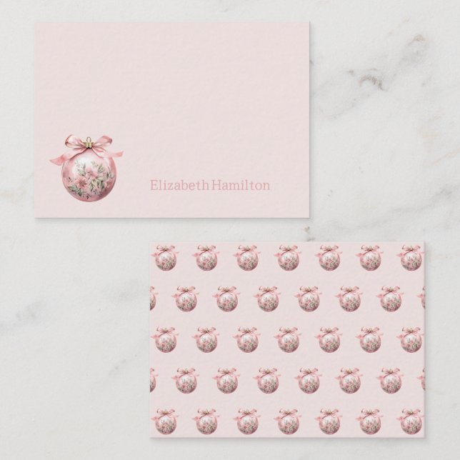 Rosa Vattenfärgsfärgad Blommigt jul Ornament Anteckningskort (Fram/baksida)