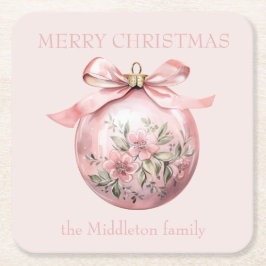 Rosa Vattenfärgsfärgad Blommigt jul Ornament Underlägg Papper Kvadrat