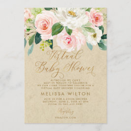 Rosa Vattenfärgsfärgad Blommigt Virtuellare babys Inbjudningar