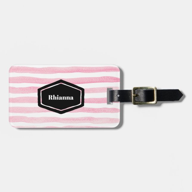 Rosa vattenfärgsfärgsetikett för Personlig rand Bagagebricka (Horisontell Framsida)
