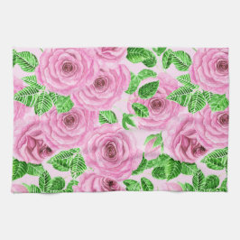 Rosa vattenfärgsfilter ro med löv- och stötpatter kökshandduk