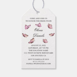 Rosa vattenfärgsfjäril. Möhippa Gift-Märkre Presentetikett