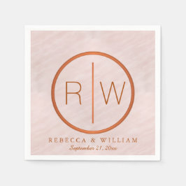 Rosa Vattenfärgsförsörjning i Monogram Bröllop Pappersservett