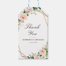 Rosa vattenfärgsgeometriska bröllop presentetikett