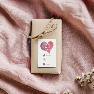 Rosa vattenfärgshjärta tillverkat med kärlek socia tilläggskort