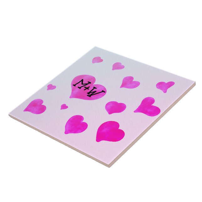 Rosa vattenfärgshjärtan Anpassningsbar Ett par nam Kakelplatta (Sidan)