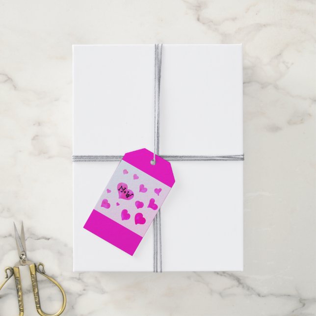 Rosa vattenfärgshjärtan Anpassningsbar Ett par nam Presentetikett (Med Snöre)