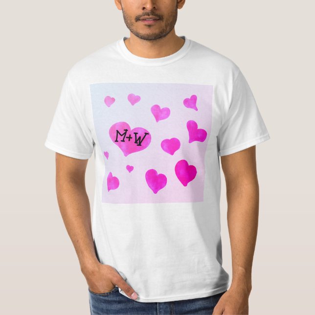 Rosa vattenfärgshjärtan Anpassningsbar Ett par nam T Shirt (Framsida)