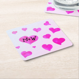 Rosa vattenfärgshjärtan Anpassningsbar Ett par nam Underlägg Papper Kvadrat
