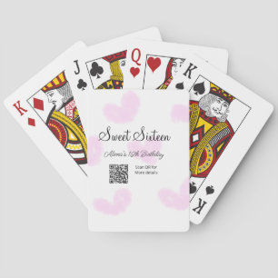 Rosa vattenfärgshjärtan QR-Sweet sixteen-födelseda Casinokort