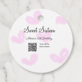 Rosa vattenfärgshjärtan QR-Sweet sixteen-födelseda Gåvor Etiketter