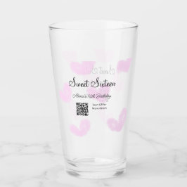 Rosa vattenfärgshjärtan QR-Sweet sixteen-födelseda Glaskopp
