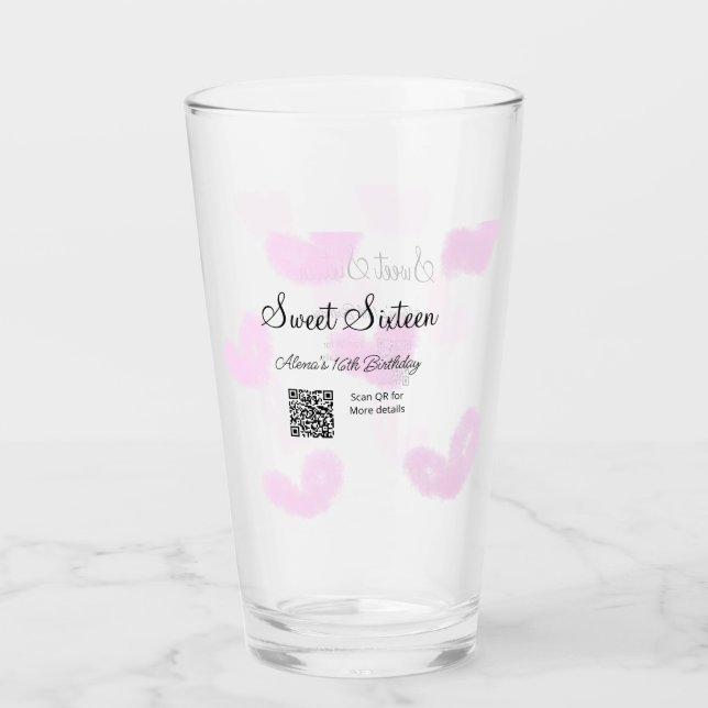 Rosa vattenfärgshjärtan QR-Sweet sixteen-födelseda Glaskopp (Framsida)