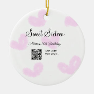 Rosa vattenfärgshjärtan QR-Sweet sixteen-födelseda Julgransprydnad Keramik