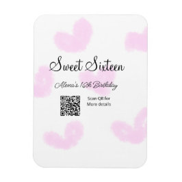 Rosa vattenfärgshjärtan QR-Sweet sixteen-födelseda Magnet