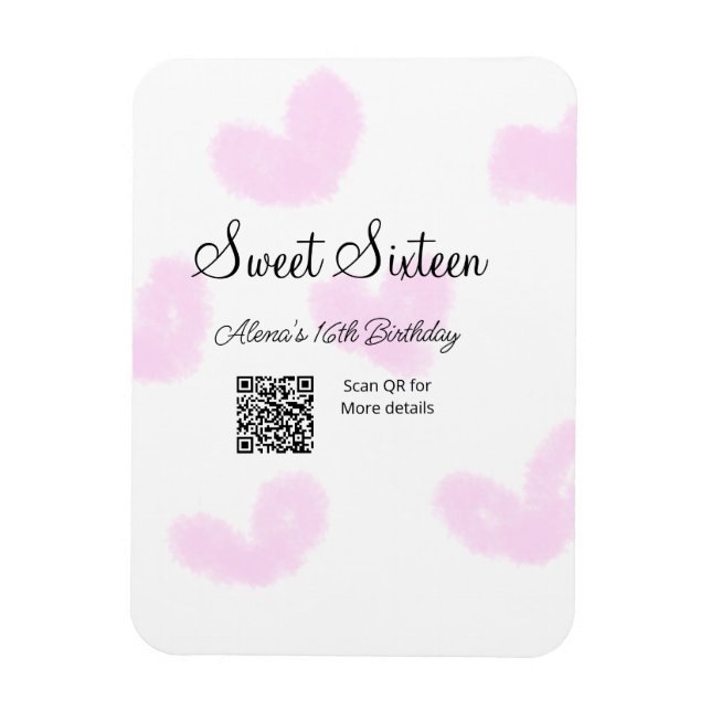 Rosa vattenfärgshjärtan QR-Sweet sixteen-födelseda Magnet (Vertikal)