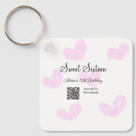 Rosa vattenfärgshjärtan QR-Sweet sixteen-födelseda Nyckelring