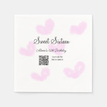 Rosa vattenfärgshjärtan QR-Sweet sixteen-födelseda