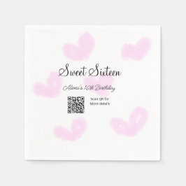 Rosa vattenfärgshjärtan QR-Sweet sixteen-födelseda Pappersservett