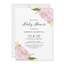 Rosa Vattenfärgskläder Peonies Söt Baby Shower