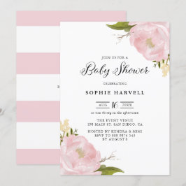 Rosa Vattenfärgskläder Peonies Söt Baby Shower Inbjudningar