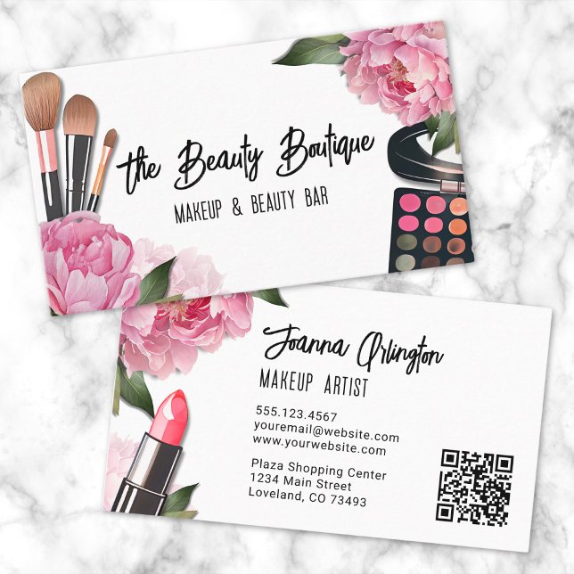 Rosa vattenfärgskönhet sminkartist visitkort (Pink Watercolor Beauty Makeup Artist Business Card)