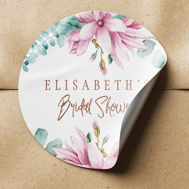 Rosa vattenfärgskoppar glitter möhippa runt klistermärke (Skapare uppladdad)