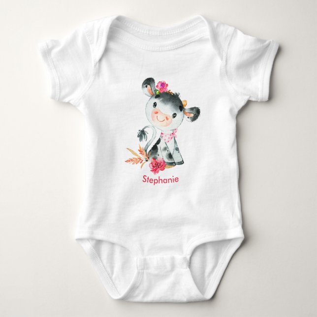 Rosa Vattenfärgsliten lilla kon T Shirt (Framsida)