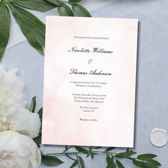  Rosa Vattenfärgsminimal Elegant bröllop Inbjudningar (Blush Pink Watercolor Elegant Formal Wedding invitation)