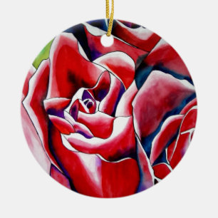 Rosa vattenfärgsoriginalteckning ro julgransprydnad keramik