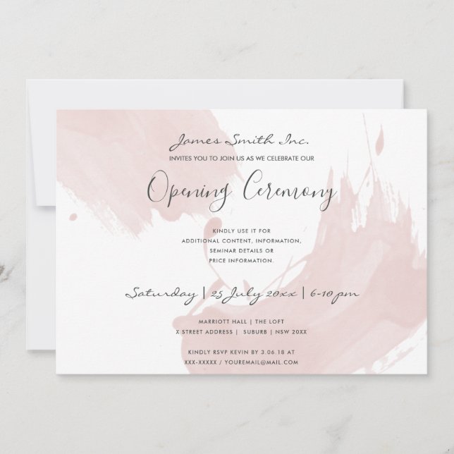 ROSA VATTENFÄRGSPÅR ÖPPNINGSCEREMONI INBJUDNINGAR (Framsida)