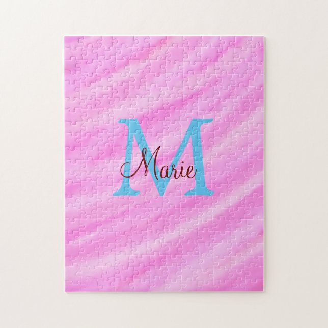 Rosa vattenfärgspastel lägga till rubrik monogram  pussel (Vertikal)