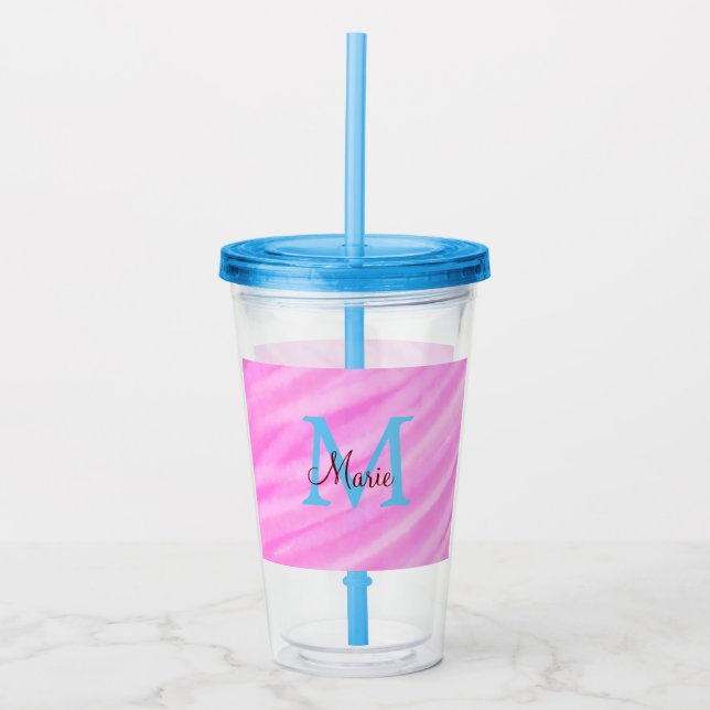 Rosa vattenfärgspastel lägga till rubrik monogram  take away mugg (Framsida)