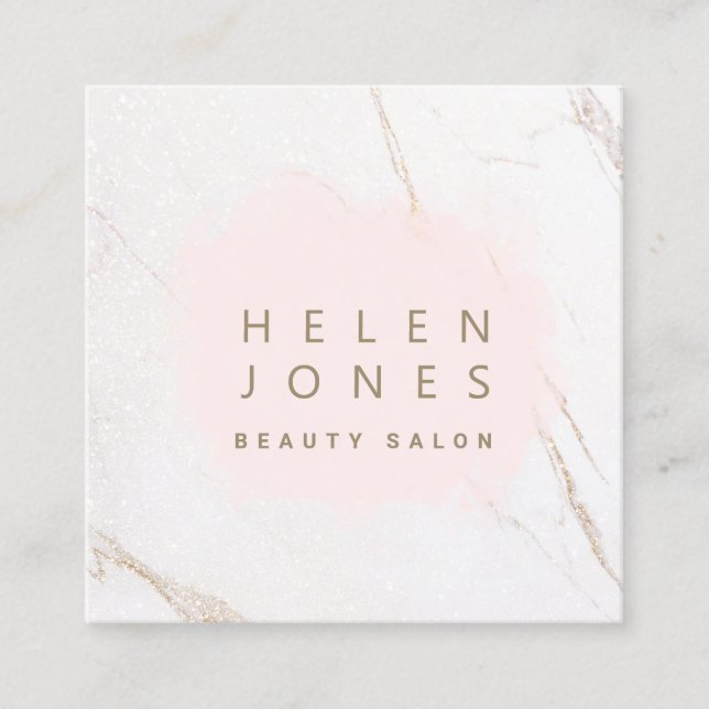 rosa vattenfärgsplatt på marmor fyrkantigt visitkort (Framsida)