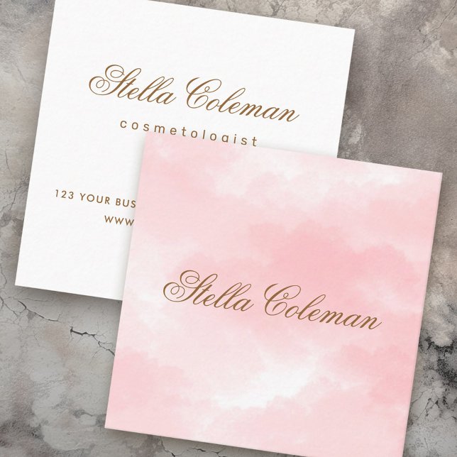 Rosa vattenfärgsromantiskt calligraphy-skript fyrkantigt visitkort (Pink watercolor romantic calligraphy script square business card)