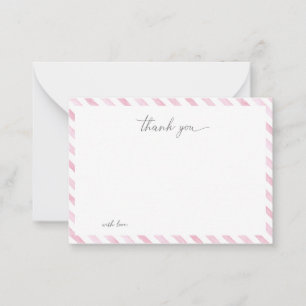 Rosa vattenfärgsstrimlad Tack Anteckningskort
