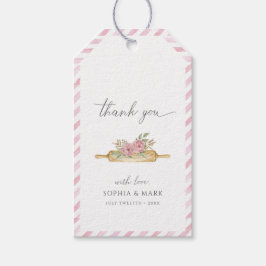 Rosa vattenfärgsstrimlad Tack Presentetikett