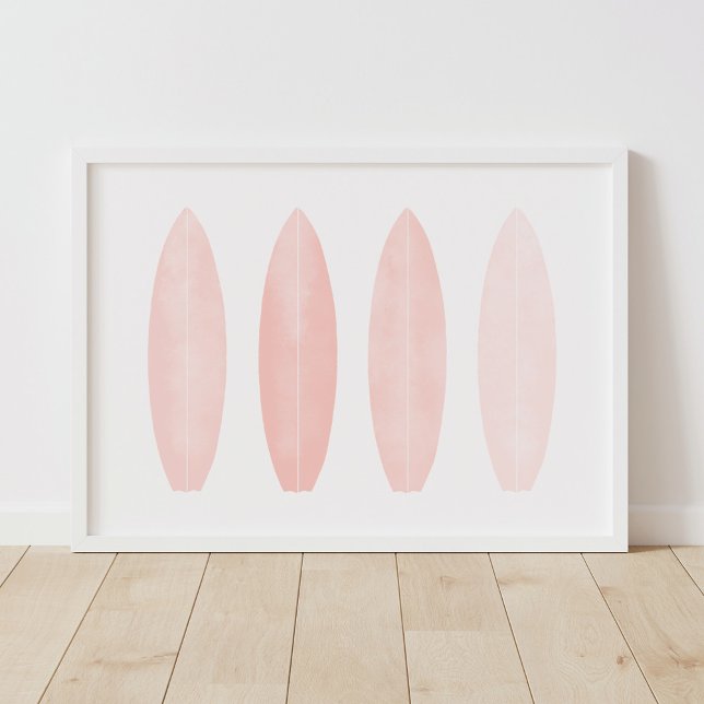 Rosa Vattenfärgssurfboard Beach Nursery Decor Poster (Skapare uppladdad)
