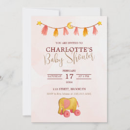 Rosa Vattenfärgstema Modern babyvisningsprogram Inbjudningar