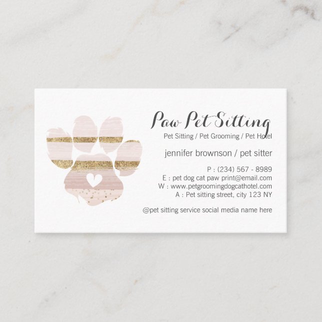 Rosa vattenfärgstroke husdjurssitter grooming tass visitkort (Framsida)