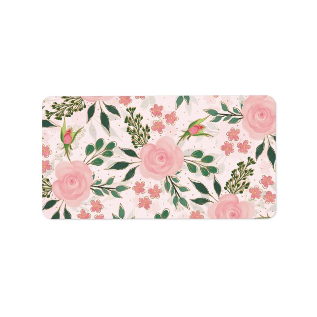 Rosa Vattenfärgsutkast Ro Guld konturdesign Adressetikett (Framsidan)